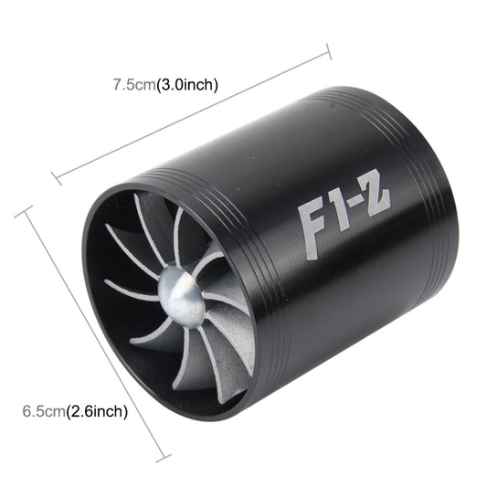 F1-Z Car Stainless Universal Supercharger Dual Double Turbine Air Intake Fuel Saver Turbo Turboing Charger Fan Set kit(Black) - Air Intake System by buy2fix | Online Shopping UK | buy2fix