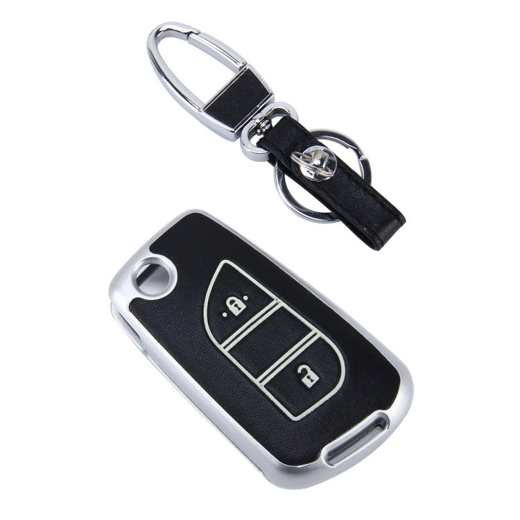 Car Auto PU Leather Intelligence Two Buttons Luminous Effect Key Ring Protection Cover for 2014 Version RAV4 2015 Version Highlander(Silver) by buy2fix