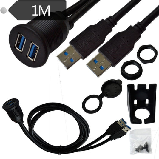 1m Flush Mount USB 3.0 Dock Car Ship Motorcycle Dashboard Panel Male to Female Data Waterproof Extension Cord(Black) - DIY Cables by buy2fix | Online Shopping UK | buy2fix