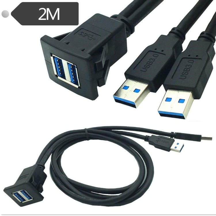 2m ABS Shell Flush Mount USB 3.0 Dock Car Ship Motorcycle Dashboard Panel Male to Female Data Waterproof Extension Cord(Black) - DIY Cables by buy2fix | Online Shopping UK | buy2fix