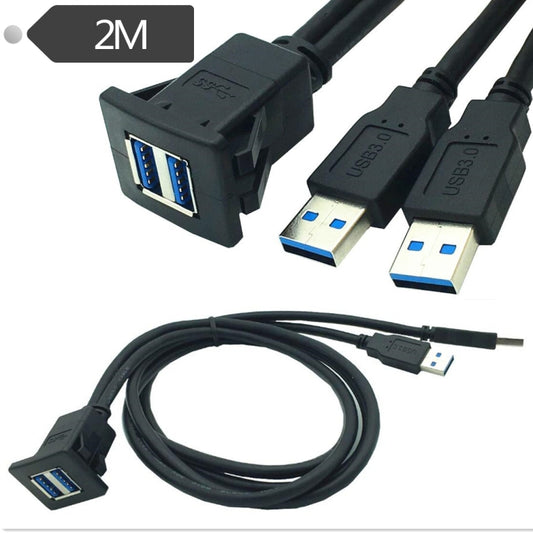 2m ABS Shell Flush Mount USB 3.0 Dock Car Ship Motorcycle Dashboard Panel Male to Female Data Waterproof Extension Cord(Black) - DIY Cables by buy2fix | Online Shopping UK | buy2fix