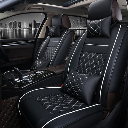 Car Leather Full Coverage Seat Cushion Cover, Luxury Version,Only One Front Seat(Black White) by buy2fix