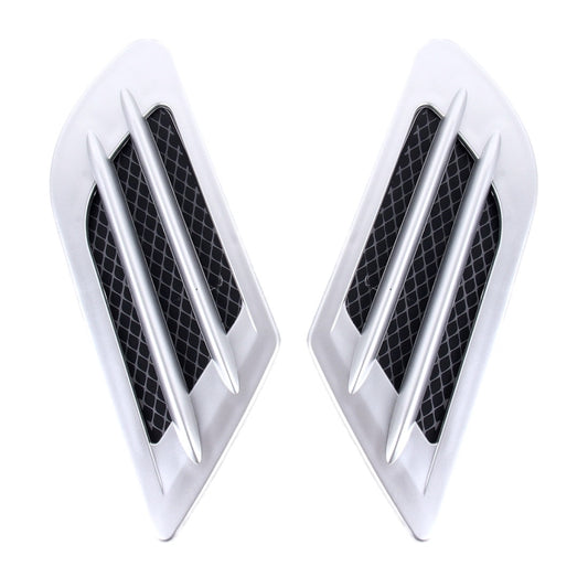 2 PCS Euro Style Plastic Decorative Air Flow Intake Turbo Bonnet Hood Side Vent Grille Cover With Self-adhesive Sticker(Silver) - Decorative Sticker by buy2fix | Online Shopping UK | buy2fix