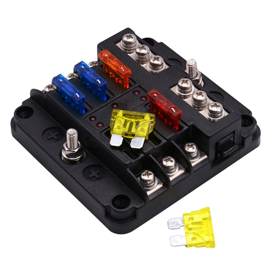 Independent Positive and Negative 1 in 6 Out 6 Way Circuit Blade Fuse Box Fuse Holder Kits with LED Warning Indicator for Auto Car Truck Boat - Fuse by buy2fix | Online Shopping UK | buy2fix