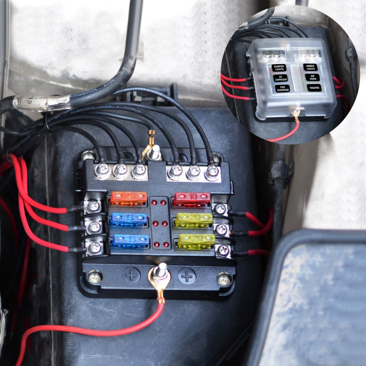 Independent Positive and Negative 1 in 6 Out 6 Way Circuit Blade Fuse Box Fuse Holder Kits with LED Warning Indicator for Auto Car Truck Boat - Fuse by buy2fix | Online Shopping UK | buy2fix