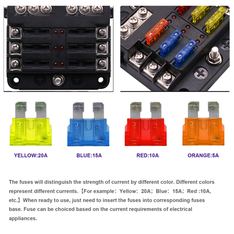 Independent Positive and Negative 1 in 6 Out 6 Way Circuit Blade Fuse Box Fuse Holder Kits with LED Warning Indicator for Auto Car Truck Boat - Fuse by buy2fix | Online Shopping UK | buy2fix