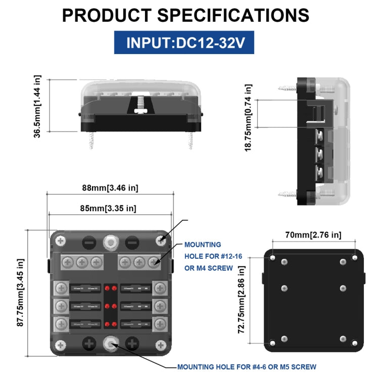 Independent Positive and Negative 1 in 6 Out 6 Way Circuit Blade Fuse Box Fuse Holder Kits with LED Warning Indicator for Auto Car Truck Boat - Fuse by buy2fix | Online Shopping UK | buy2fix