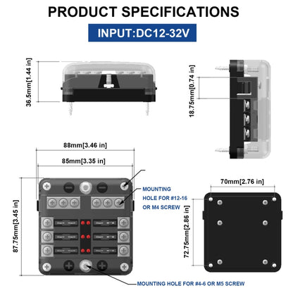 Independent Positive and Negative 1 in 6 Out 6 Way Circuit Blade Fuse Box Fuse Holder Kits with LED Warning Indicator for Auto Car Truck Boat - Fuse by buy2fix | Online Shopping UK | buy2fix