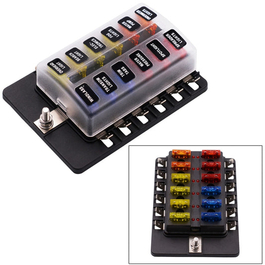 1 in 12 Out Fuse Box PC Terminal Block Fuse Holder Kits with LED Warning Indicator for Auto Car Truck Boat - Fuse by buy2fix | Online Shopping UK | buy2fix