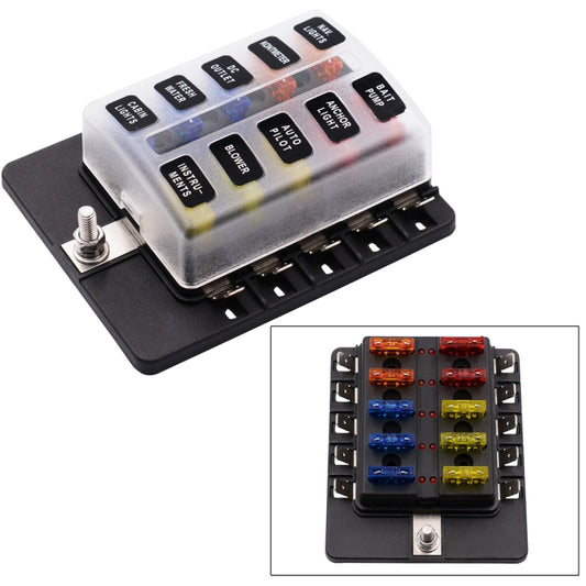1 in 10 Out Fuse Box PC Terminal Block Fuse Holder Kits with LED Warning Indicator for Auto Car Truck Boat - Fuse by buy2fix | Online Shopping UK | buy2fix
