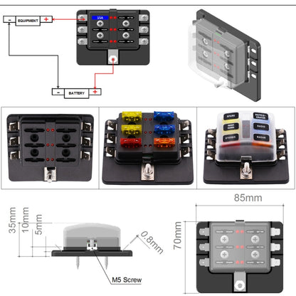 1 in 6 Out Fuse Box PC Terminal Block Fuse Holder Kits with LED Warning Indicator for Auto Car Truck Boat - Fuse by buy2fix | Online Shopping UK | buy2fix