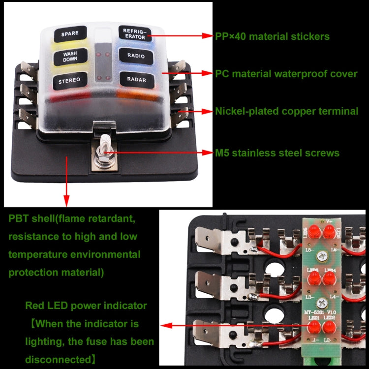 1 in 6 Out Fuse Box PC Terminal Block Fuse Holder Kits with LED Warning Indicator for Auto Car Truck Boat - Fuse by buy2fix | Online Shopping UK | buy2fix