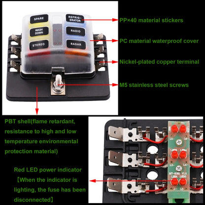 1 in 6 Out Fuse Box PC Terminal Block Fuse Holder Kits with LED Warning Indicator for Auto Car Truck Boat - Fuse by buy2fix | Online Shopping UK | buy2fix