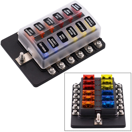 1 in 12 Out Fuse Box Screw Terminal Section Fuse Holder Kits with LED Warning Indicator for Auto Car Truck Boat - Fuse by buy2fix | Online Shopping UK | buy2fix