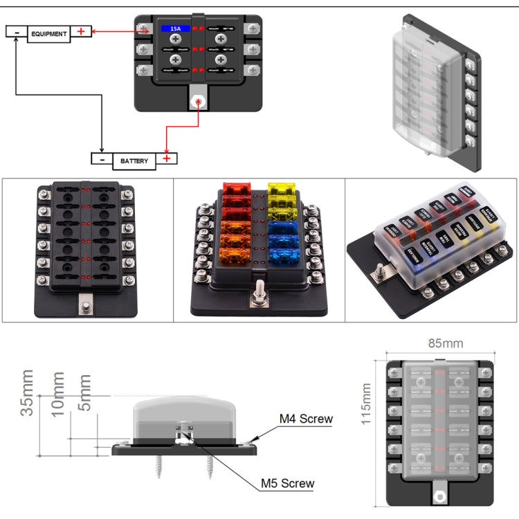 1 in 12 Out Fuse Box Screw Terminal Section Fuse Holder Kits with LED Warning Indicator for Auto Car Truck Boat - Fuse by buy2fix | Online Shopping UK | buy2fix