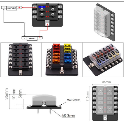 1 in 12 Out Fuse Box Screw Terminal Section Fuse Holder Kits with LED Warning Indicator for Auto Car Truck Boat - Fuse by buy2fix | Online Shopping UK | buy2fix