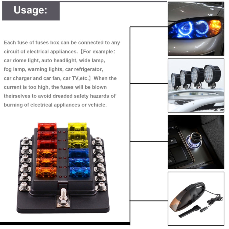 1 in 12 Out Fuse Box Screw Terminal Section Fuse Holder Kits with LED Warning Indicator for Auto Car Truck Boat - Fuse by buy2fix | Online Shopping UK | buy2fix