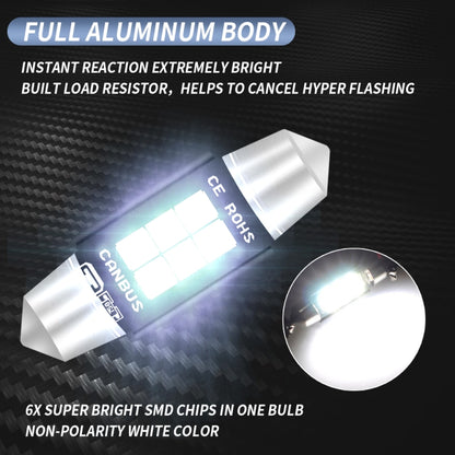 2 PCS 39mm DC12V-24V 3W 6000K 660LM 6LEDs SMD-3030 Car Reading Lamp / License Plate Light - License Plate Lights by buy2fix | Online Shopping UK | buy2fix