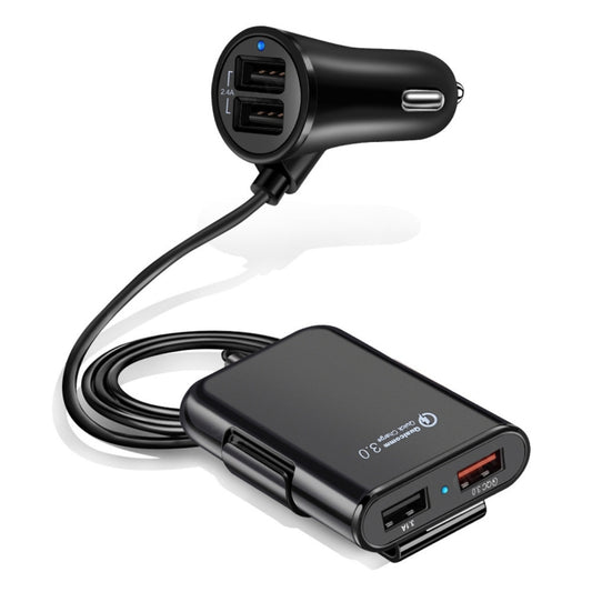 HMQ-C801 1.8m 8A Max 4 Ports USB Car Charger with Extending USB HUB for Front & Back Seat Charging (Black) - Car Charger by buy2fix | Online Shopping UK | buy2fix