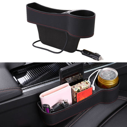 Car Multi-functional Co-pilot Seat Console PU Leather Box Cigarette Lighter Charging Pocket Cup Holder Seat Gap Side Storage Box (Black) by buy2fix