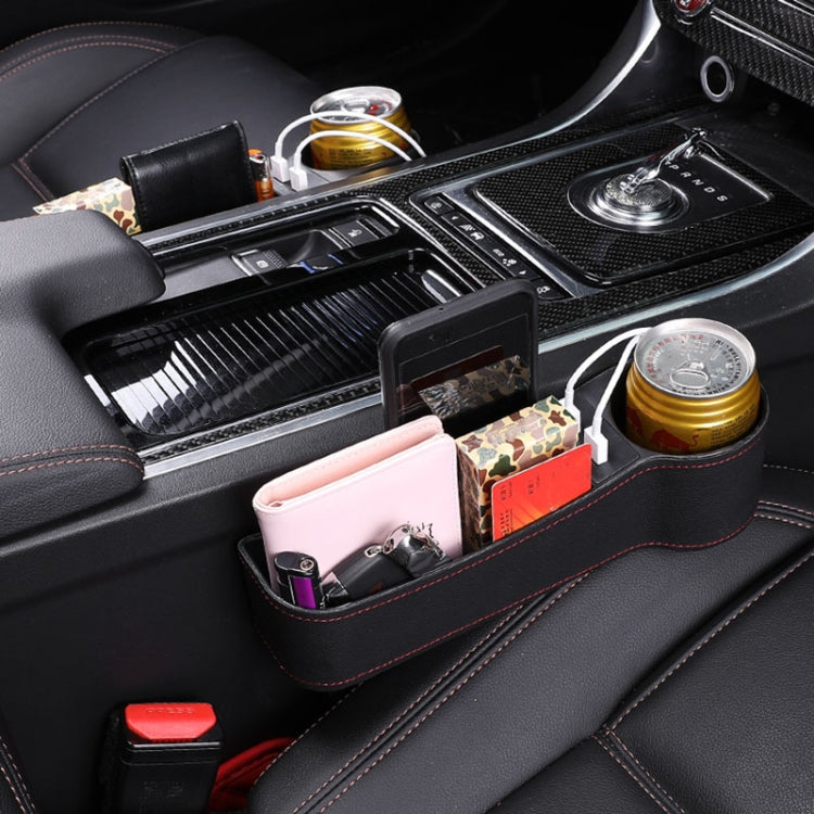 Car Multi-functional Co-pilot Seat Console PU Leather Box Cigarette Lighter Charging Pocket Cup Holder Seat Gap Side Storage Box (Black) by buy2fix