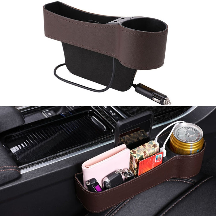 Car Multi-functional Co-pilot Seat Console PU Leather Box Cigarette Lighter Charging Pocket Cup Holder Seat Gap Side Storage Box(Coffee) by buy2fix