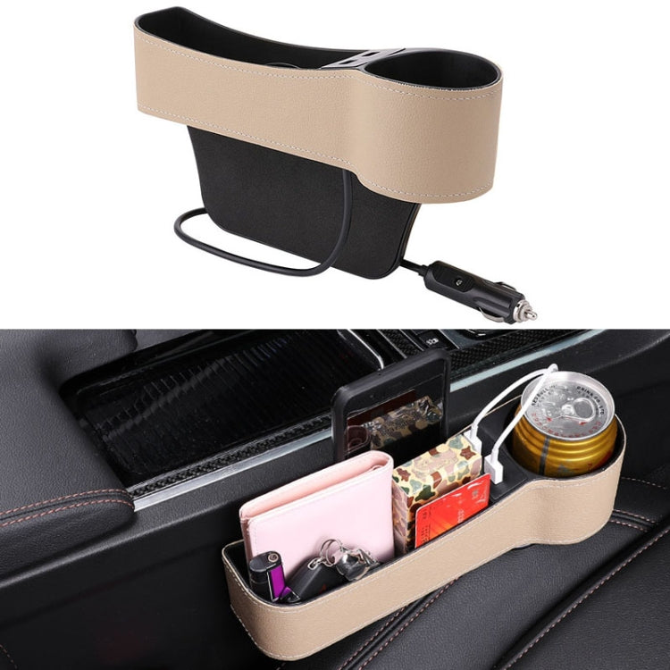 Car Multi-functional Co-pilot Seat Console PU Leather Box Cigarette Lighter Charging Pocket Cup Holder Seat Gap Side Storage Box (Beige) by buy2fix
