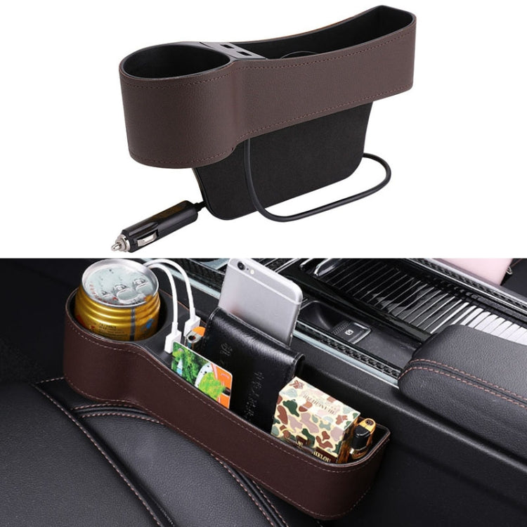 Car Multi-functional Driver Seat Console PU Leather Box Cigarette Lighter Charging Pocket Cup Holder Seat Gap Side Storage Box(Coffee) by buy2fix