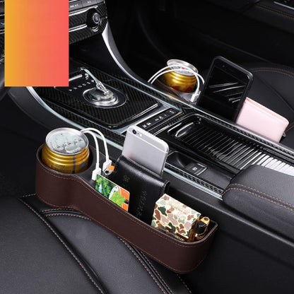 Car Multi-functional Driver Seat Console PU Leather Box Cigarette Lighter Charging Pocket Cup Holder Seat Gap Side Storage Box(Coffee) by buy2fix