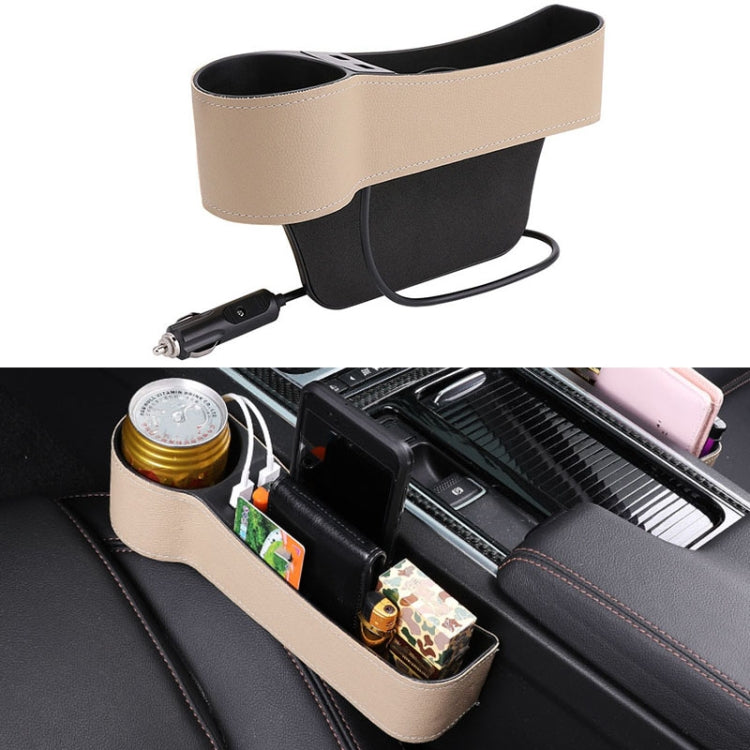 Car Multi-functional Driver Seat Console PU Leather Box Cigarette Lighter Charging Pocket Cup Holder Seat Gap Side Storage Box(Beige) by buy2fix