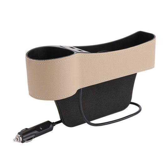 Car Multi-functional Driver Seat Console PU Leather Box Cigarette Lighter Charging Pocket Cup Holder Seat Gap Side Storage Box(Beige) by buy2fix