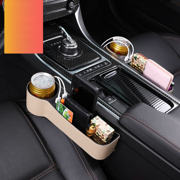 Car Multi-functional Driver Seat Console PU Leather Box Cigarette Lighter Charging Pocket Cup Holder Seat Gap Side Storage Box(Beige) by buy2fix