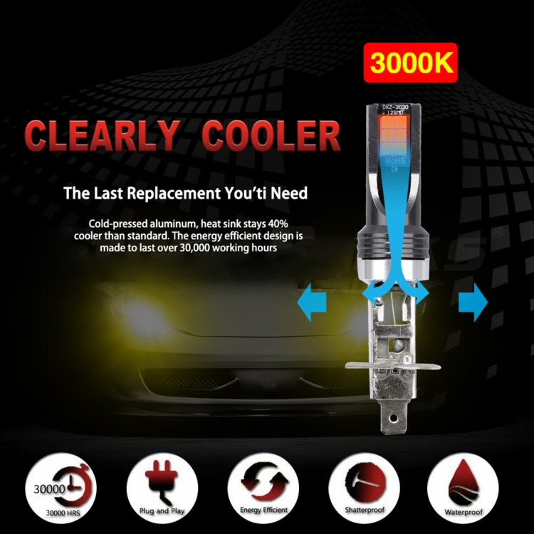 2 PCS H1 DC12V-24V / 12W / 3000K / 800LM 12LEDs SMD-3030 Car LED Fog Light (Yellow Light) - Fog / Driving Lights by buy2fix | Online Shopping UK | buy2fix