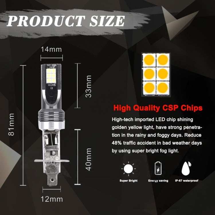 2 PCS H1 DC12V-24V / 12W / 3000K / 800LM 12LEDs SMD-3030 Car LED Fog Light (Yellow Light) - Fog / Driving Lights by buy2fix | Online Shopping UK | buy2fix