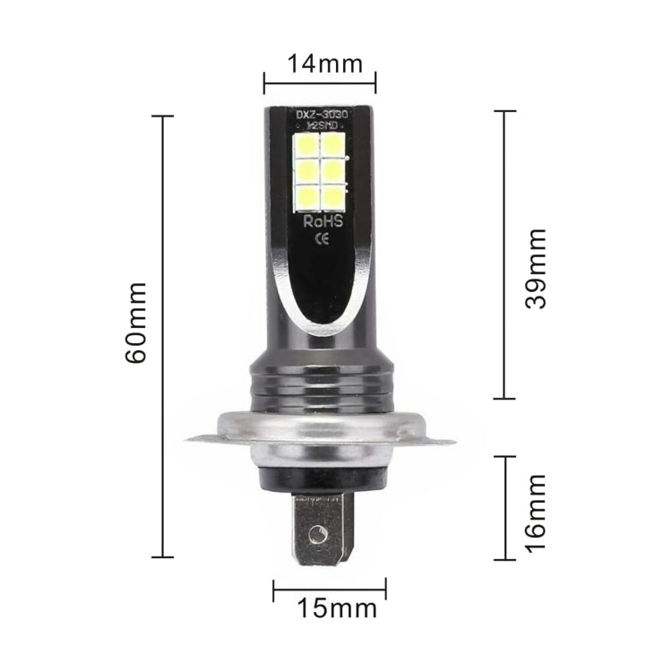 2 PCS H7 DC12V-24V / 12W / 3000K / 800LM 12LEDs SMD-3030 Car LED Fog Light (White Light) - Fog / Driving Lights by buy2fix | Online Shopping UK | buy2fix