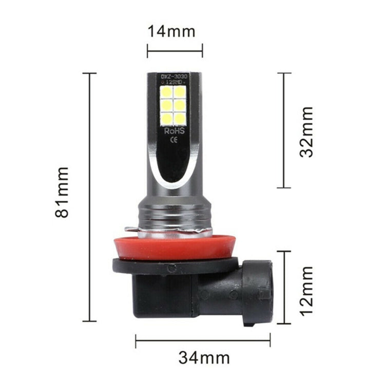 2 PCS H11 / H8 DC12V-24V / 12W / 3000K / 800LM 12LEDs SMD-3030 Car LED Fog Light (White Light) by buy2fix