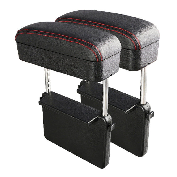 2 PCS Universal Car PU Leather Wrapped Armrest Box Cushion Car Armrest Box Mat with Storage Box (Black Red) by buy2fix