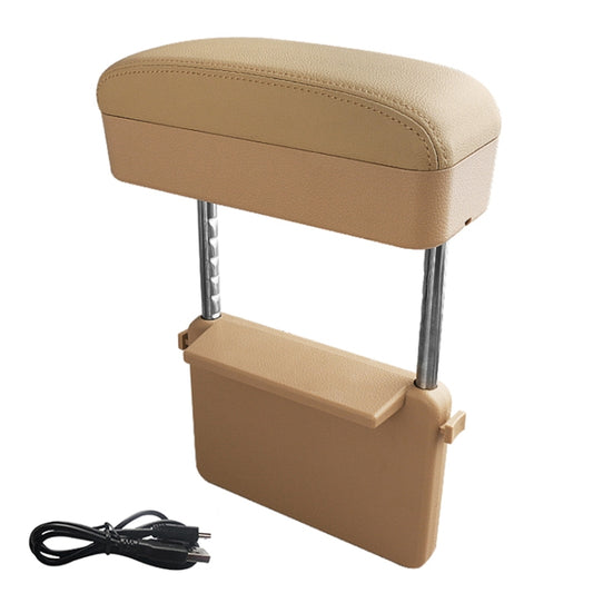 Universal Car Wireless Qi Standard Charger PU Leather Wrapped Armrest Box Cushion Car Armrest Box Mat with Storage Box (Beige) by buy2fix