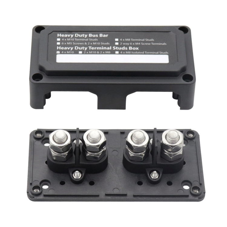 Max DC 48V 200A Heavy-Duty Module Design Bus Bar 4 M10 Terminal Studs Box Busbar for Car / RV / Boat - Booster Cable & Clip by buy2fix | Online Shopping UK | buy2fix