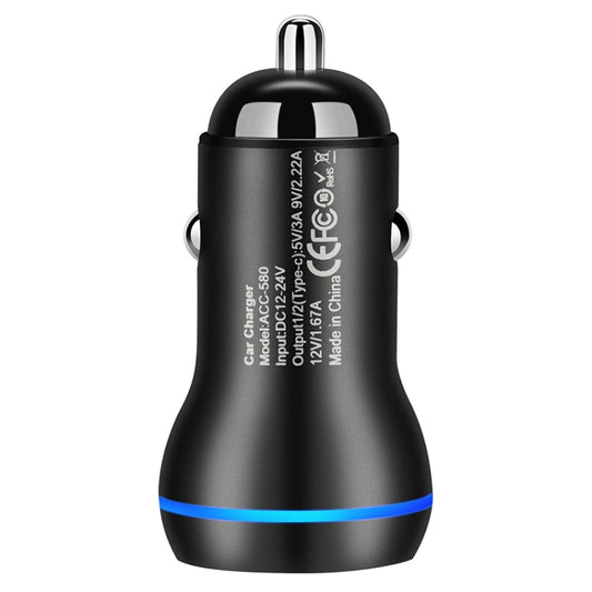 ACC-580 PD 40W Dual Type-C / USB-C Ports Fast Charging Car Charger(Black) - Car Charger by buy2fix | Online Shopping UK | buy2fix