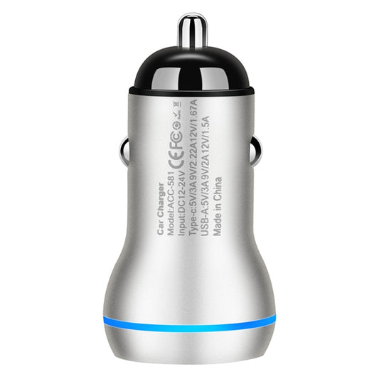 ACC-581 PD 20W + QC3.0 Type-C / USB-C + USB Fast Charging Car Charger (Silver) - Car Charger by buy2fix | Online Shopping UK | buy2fix