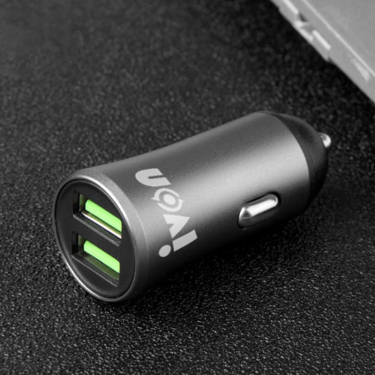 IVON CC26 5V 2.1A Dual USB Port Mini Car Charger (Grey) - Car Charger by IVON | Online Shopping UK | buy2fix