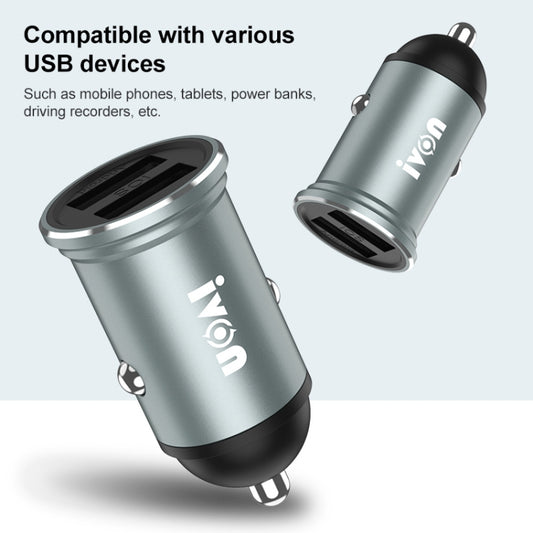 IVON CC37 15W 3.1A Dual USB Mini Car Charger + 1m USB to 8 Pin Fast Charge Data Cable Set - Car Charger by IVON | Online Shopping UK | buy2fix