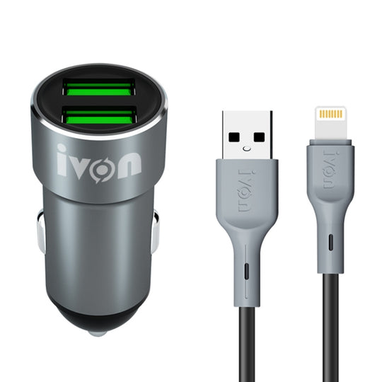 IVON CC38 2.4A Dual USB Autoladegerät + 1m USB auf 8 Pin Schnellladedatenkabelsatz