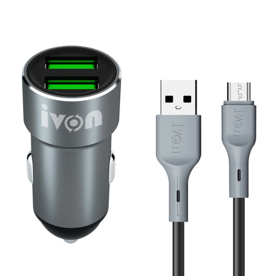 IVON CC38 2.4A Dual-USB-Autoladegerät + 1 m USB-zu-Micro-USB-Schnellladedatenkabelsatz