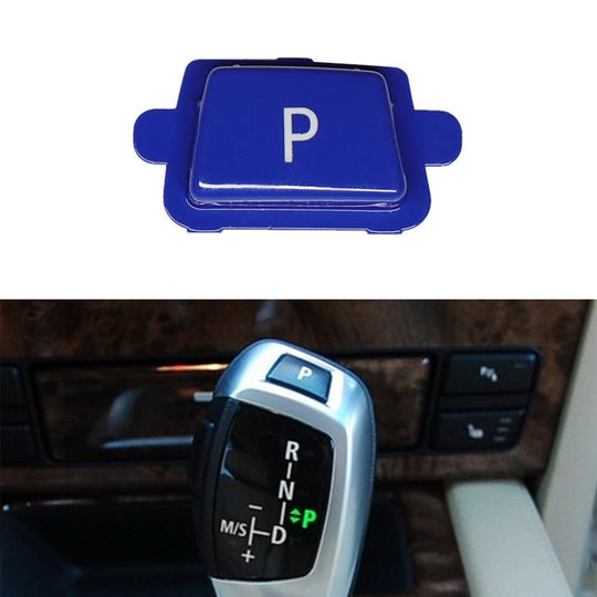 Auto Schalthebel Auto Parkknopf Buchstabe P Kappe für BMW X5 X6 2007–2013, Linksfahren (Blau)