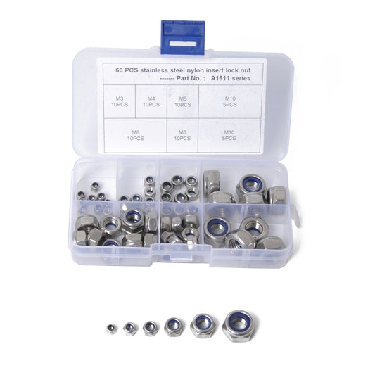 60 PCS Car 304 Stainless Steel Lock Nuts Nylon Insert Locknut Kit M3-M10 - Nuts & Bolts by buy2fix | Online Shopping UK | buy2fix