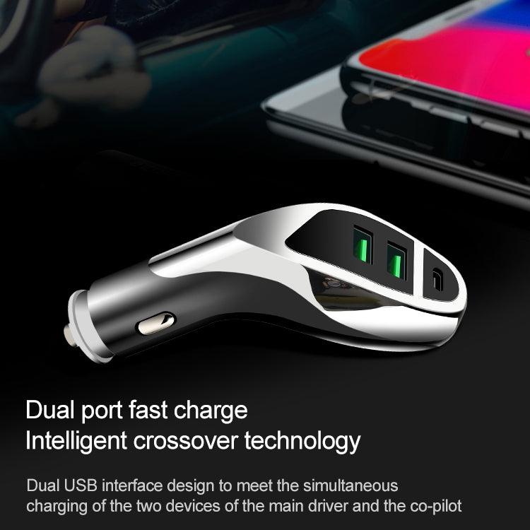 WLX-K1 QC3.0 Dual USB + Type-C Triple Car Charger (Gold) - Car Charger by buy2fix | Online Shopping UK | buy2fix