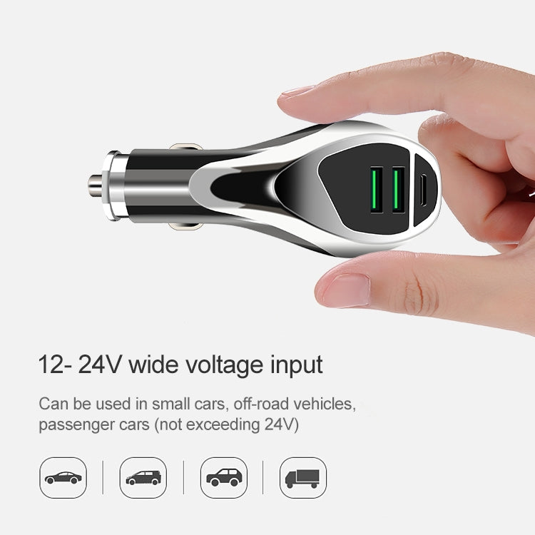 WLX-K1 QC3.0 Dual USB + Type-C Triple Car Charger (Silver) - Car Charger by buy2fix | Online Shopping UK | buy2fix