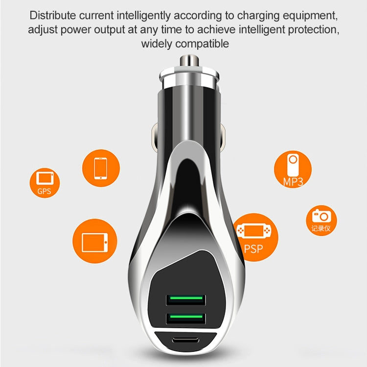 WLX-K1 QC3.0 Dual USB + Type-C Triple Car Charger (Silver) - Car Charger by buy2fix | Online Shopping UK | buy2fix